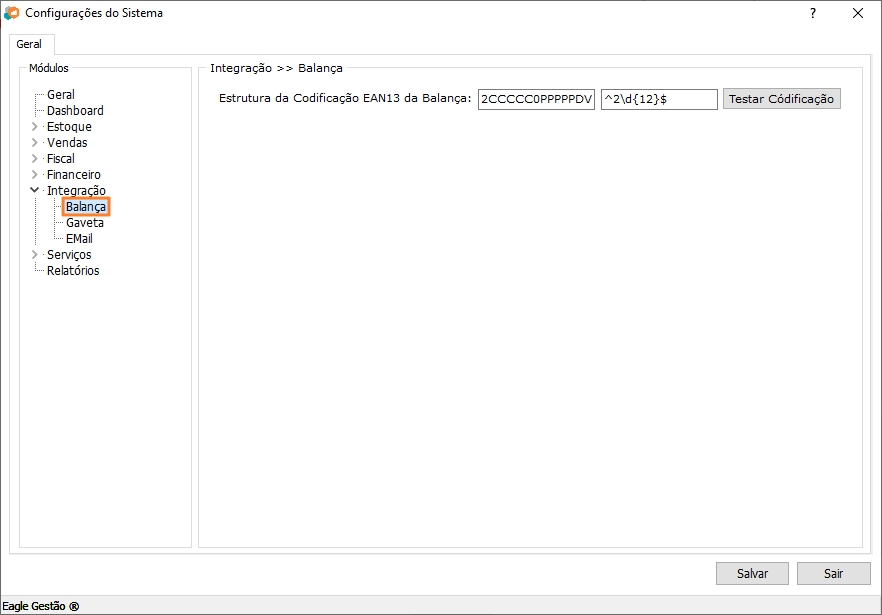 Configurações de Balança do Módulo Integração
