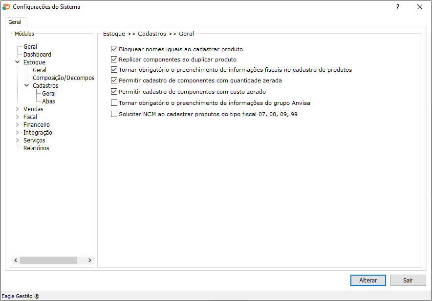 Configurações Gerais do Módulo de Cadastros