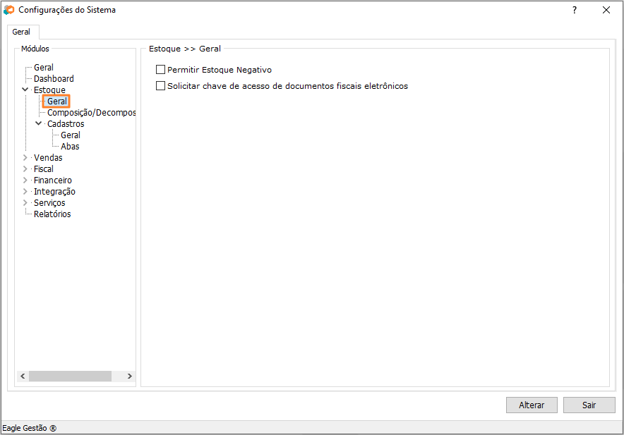 Configurações Gerais do Módulo de Estoque
