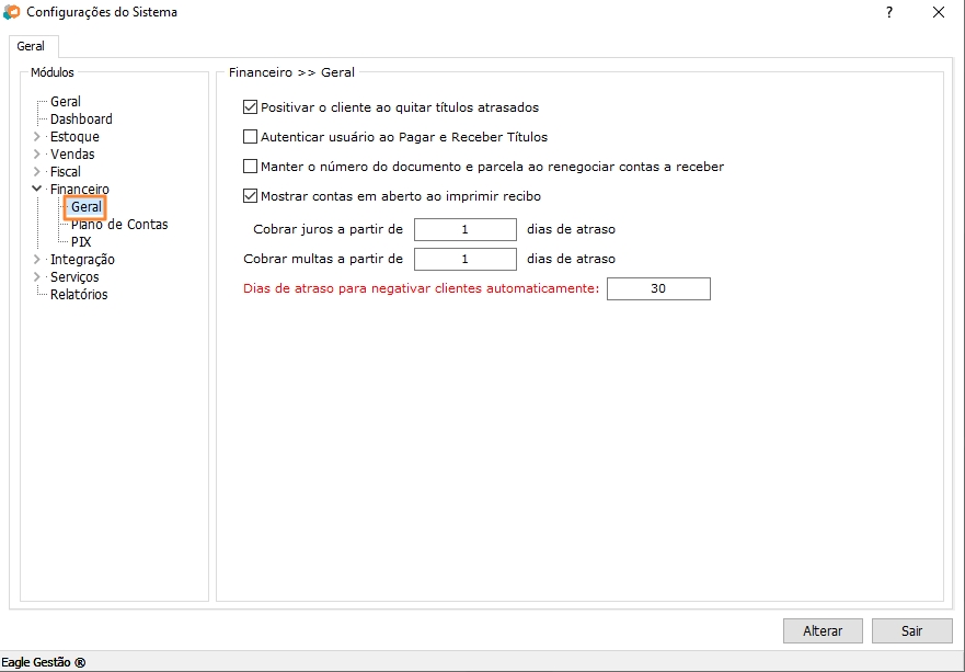 Configurações Gerais do Módulo Financeiro