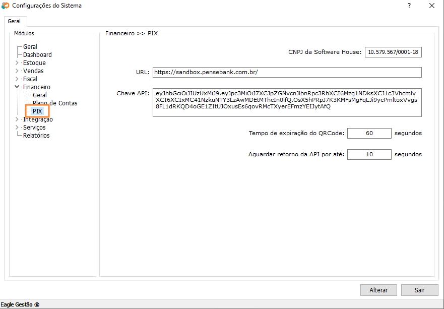 Configurações do módulo PIX