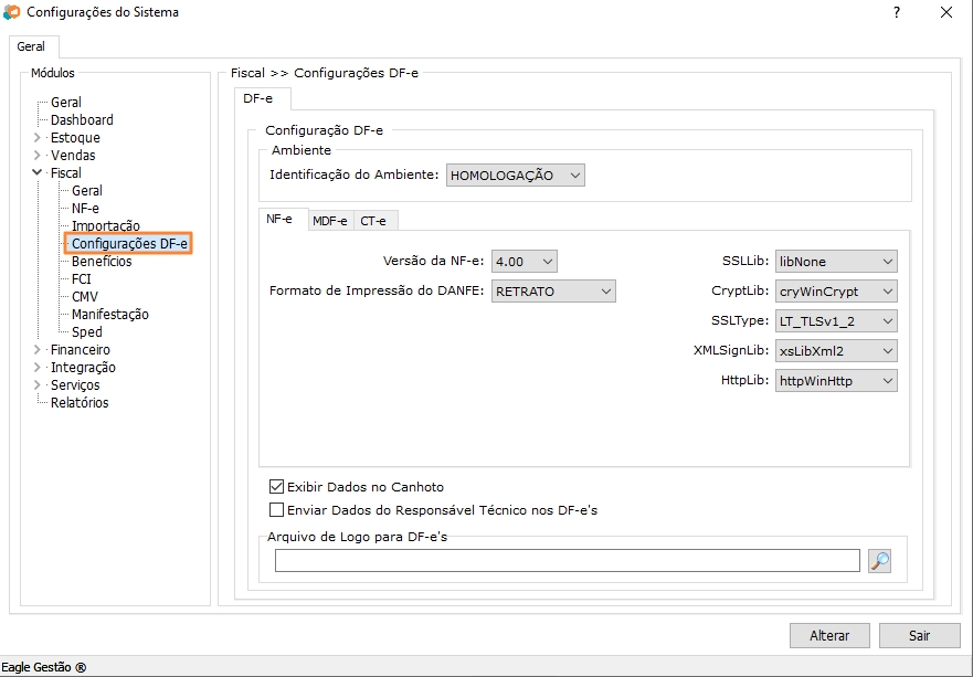 Configurações de DF-e