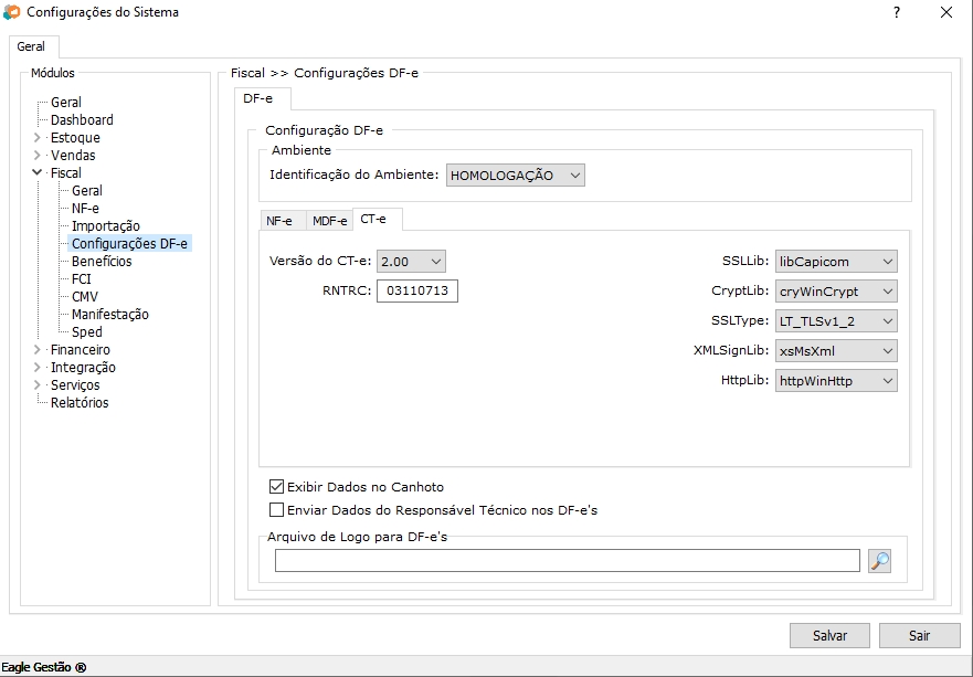 Configurações de CT-e