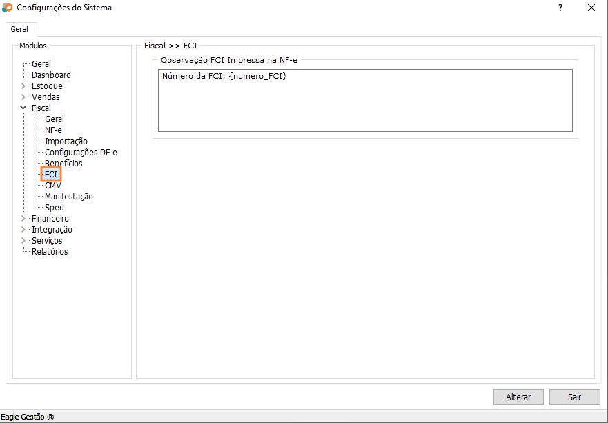 Configurações de FCI do Módulo Fiscal
