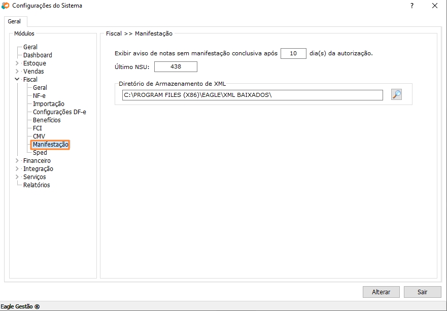 Configurações de Manifestação do Módulo Fiscal