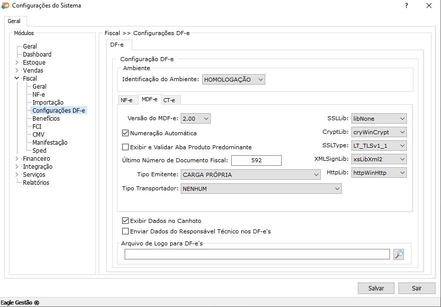 Configurações de MDF-e