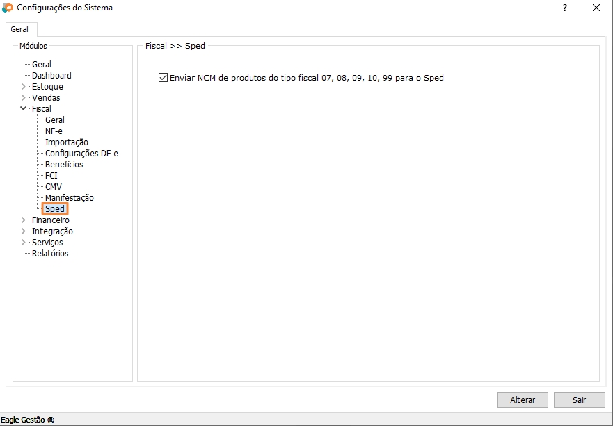 Configurações de Sped Módulo Fiscal