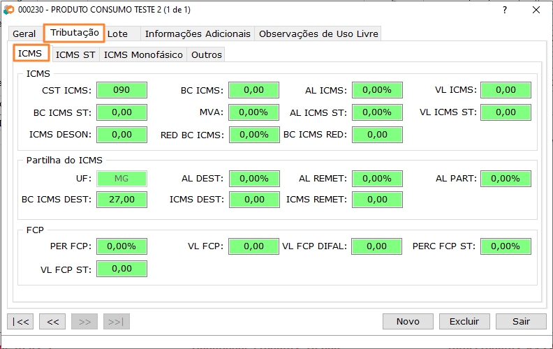 Detalhamento do Item - ICMS