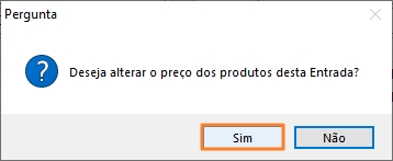 Alteração de preços da NFE