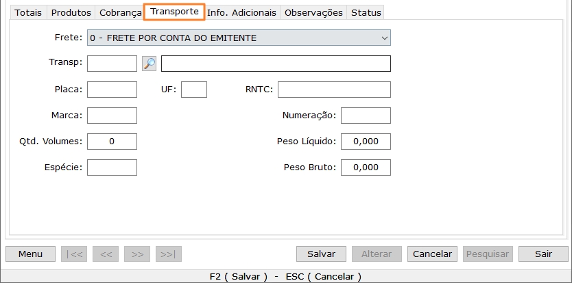 Dados do Transporte