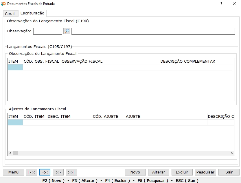 Aba Escrituração