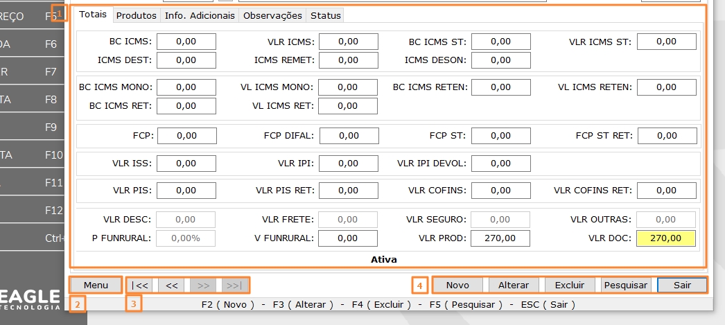 Corpo da tela de entradas