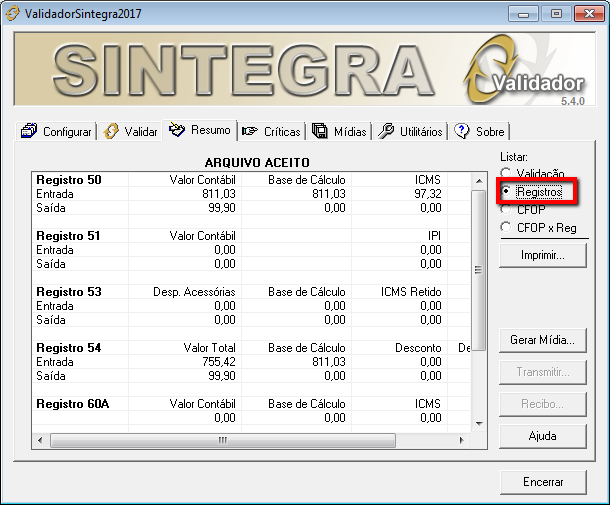 Conferindo os Registros