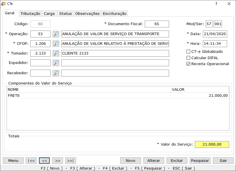 CT-e de Origem Clonado