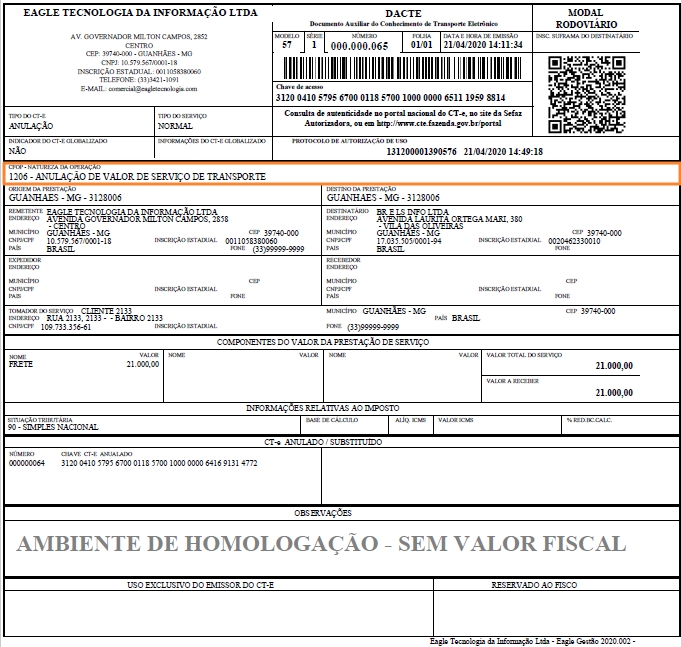 CT-e de Anulação transmitido