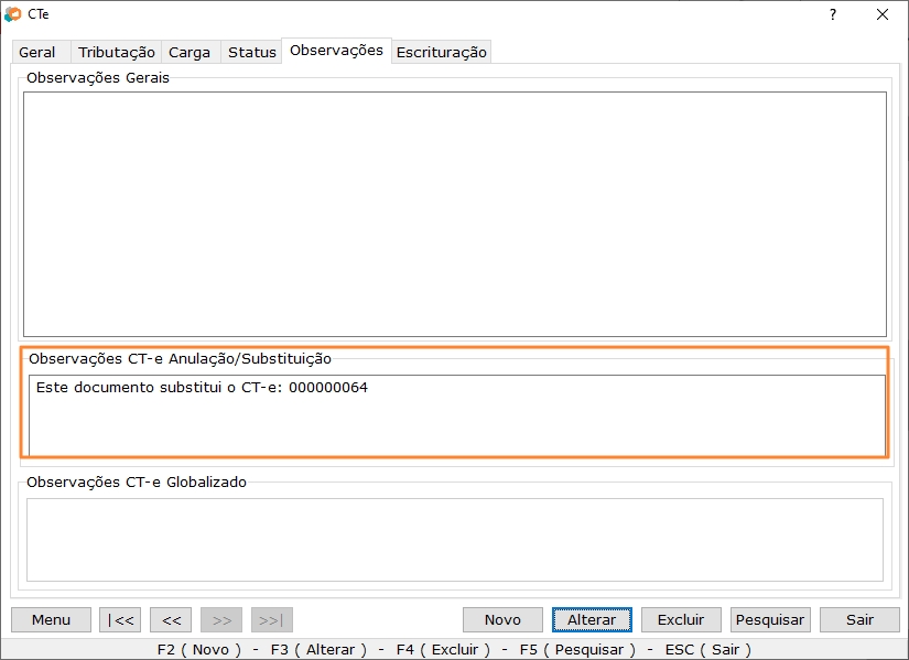 Observações do CT-e