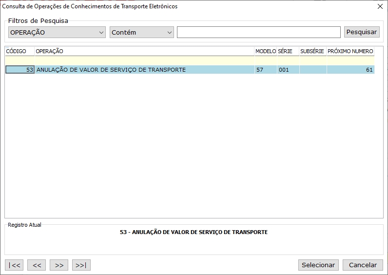 Seleciona Operação de Anulação