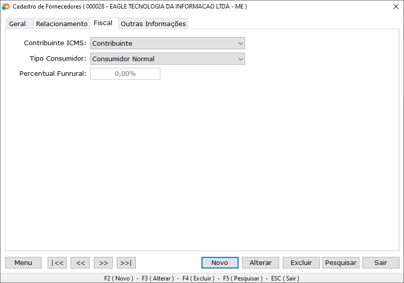 Informações fiscais do Fornecedor