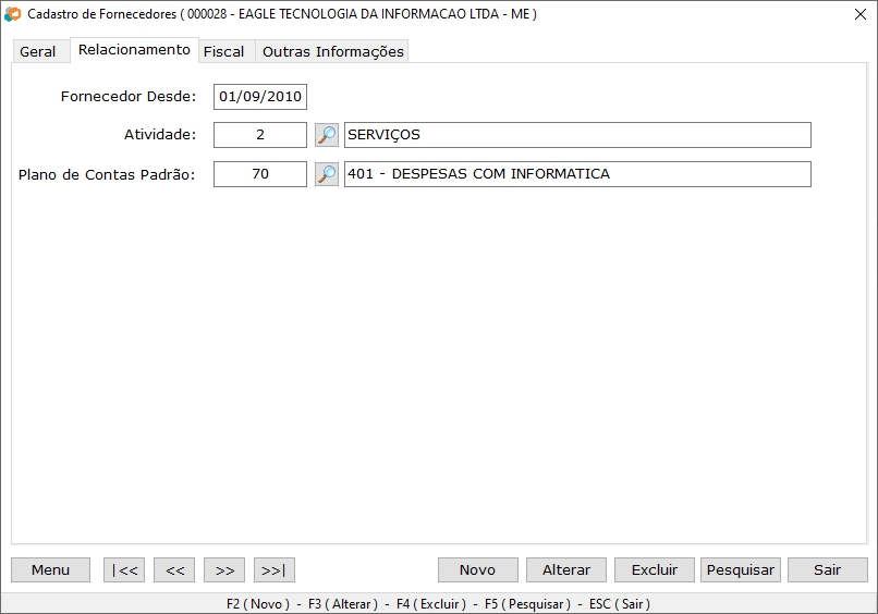 Cadastro de Fornecedor - Relacionamento