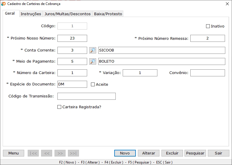 Carteira de Cobrança - Geral