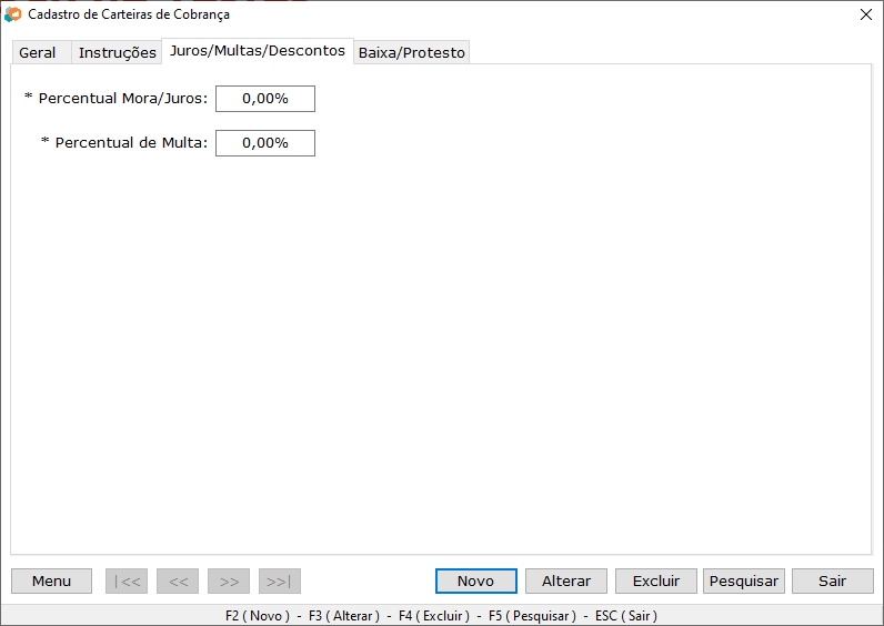 Carteira de Cobrança - Juros/Multas/Descontos
