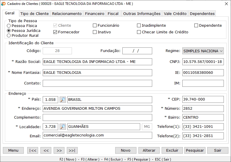 Cadastro de Clientes - Aba Geral