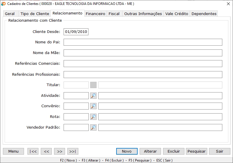 Aba de Relacionamento do Cliente