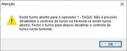 Desabilitar controle de turno no terminal