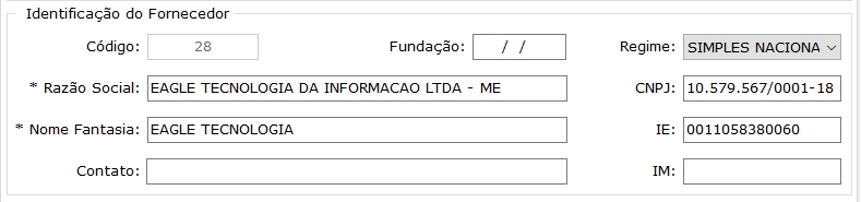 Grupo - Identificação do Fornecedor