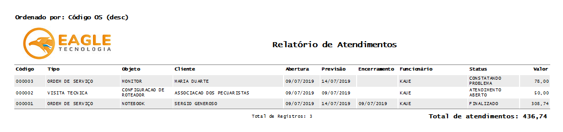 Relatório de Atendimentos - Exemplo