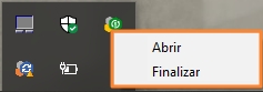 Menu suspenso do Controle de Turno na bandeja