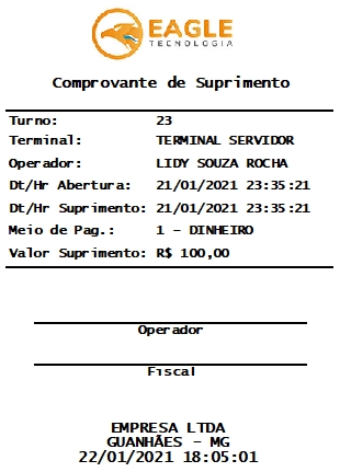 Comprovante de Suprimento, modelo 58 mm