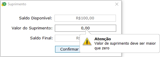 Validação de valor de suprimento zerado