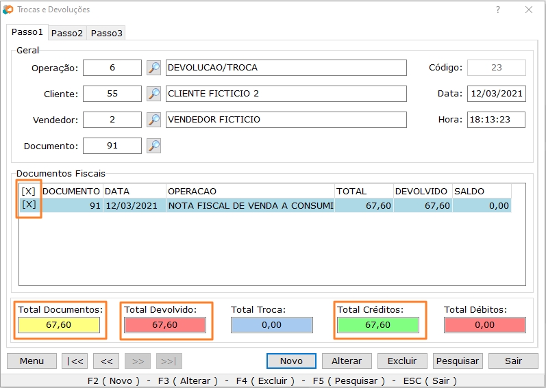 Tela devolucoes