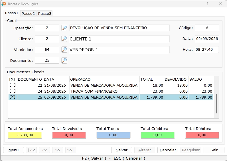 Figura 5 — Devolução de Venda sem Financeiro e Sem Troca — Passo 1