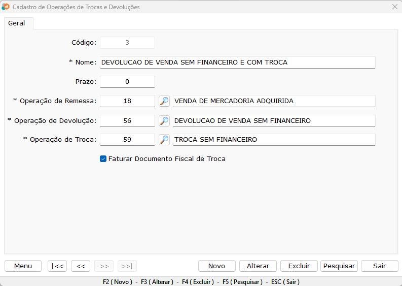 Figura 6 — Operação Devolução de Venda sem Financeiro e com Troca — Cenário 3