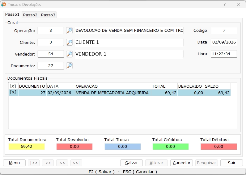 Figura 7 — Devolução de Venda já Recebida sem Financeiro e Com Troca — Passo 1