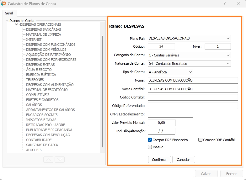 Figura 1 — Plano de contas Despesas com Devolução