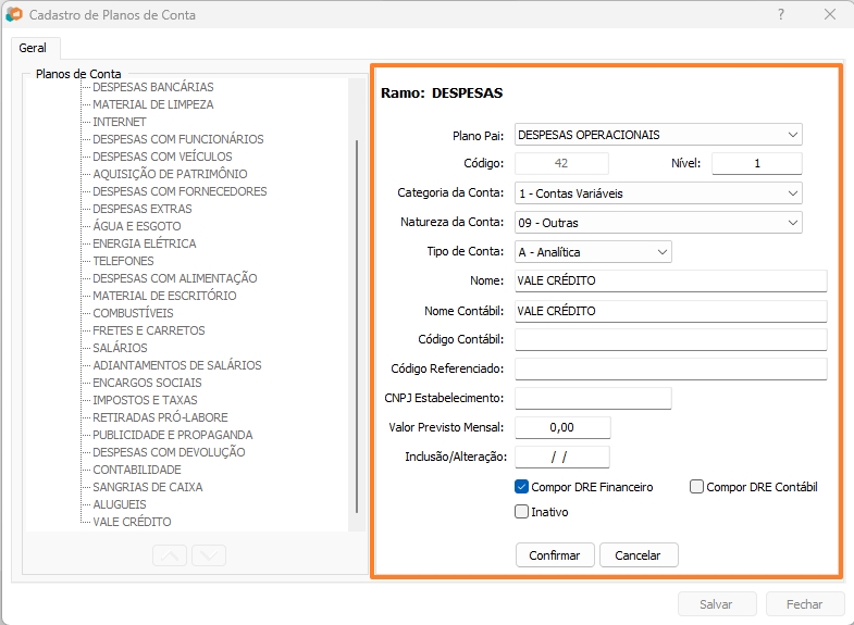 Figura 2 — Plano de contas Vale Crédito