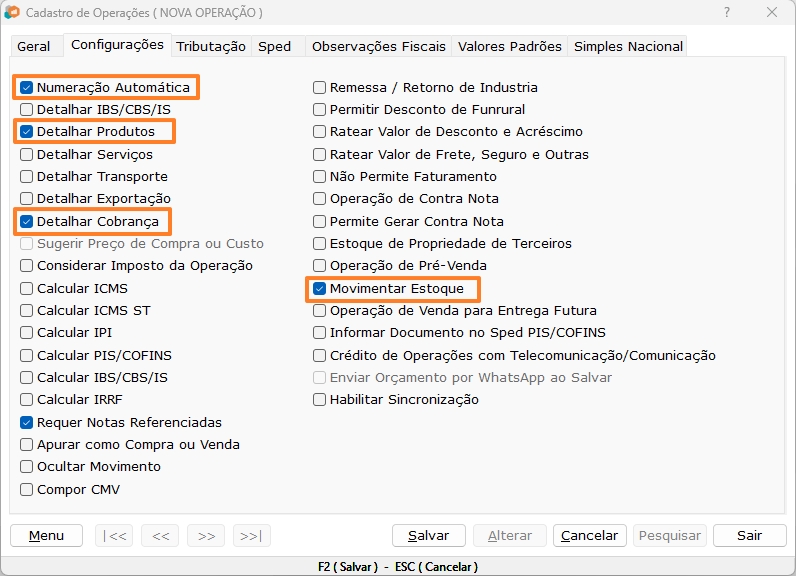 Figura 4 — Devolução de Venda Com Vale Crédito — Aba Configurações