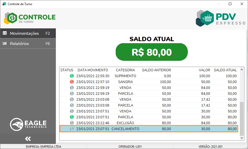 Lançamento de cancelamento