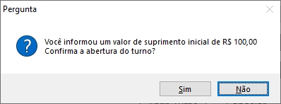 Confirmar abertura do turno