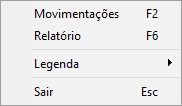 Menu suspenso da tela Relatórios e Movimentações