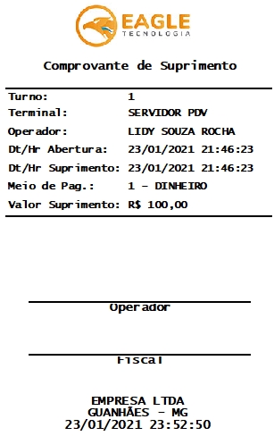 Comprovante de Suprimento, modelo 58 mm