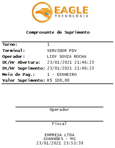 Comprovante de Suprimento, modelo 80 mm