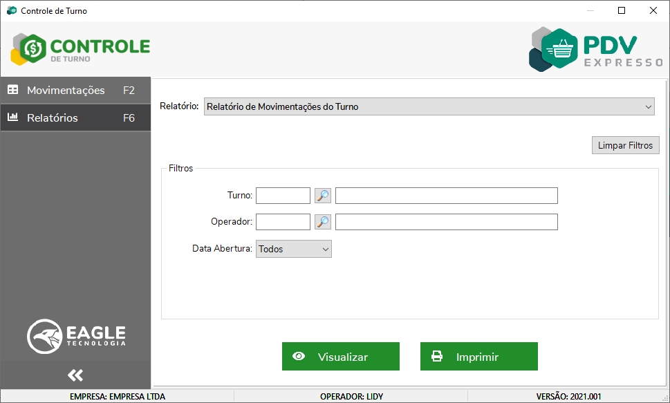 Acessando o Relatório de Movimentações do Turno