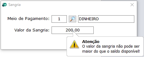 Validação de valor de sangria maior que saldo disponível