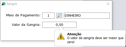 Validação de valor de sangria zerado