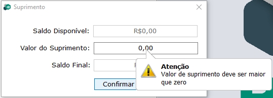 Validação de valor de suprimento zerado