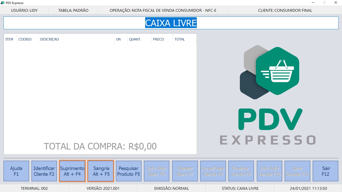 Tela Principal com Turno Habilitado